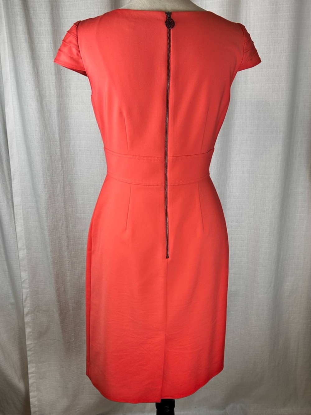 Women's ANTONIO MELANI Coral Cap-Sleeve Elegant Waist-Defined Midi Dress SZ 4 - Picture 2 of 14